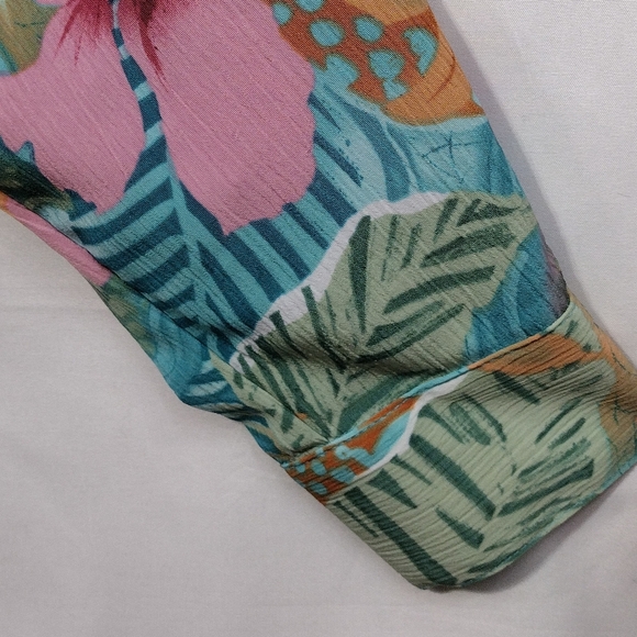 Sea Suns Made in U.S.A. Floral Button Shirt Womens XL Green Pink Tropical Retro - Picture 3 of 7